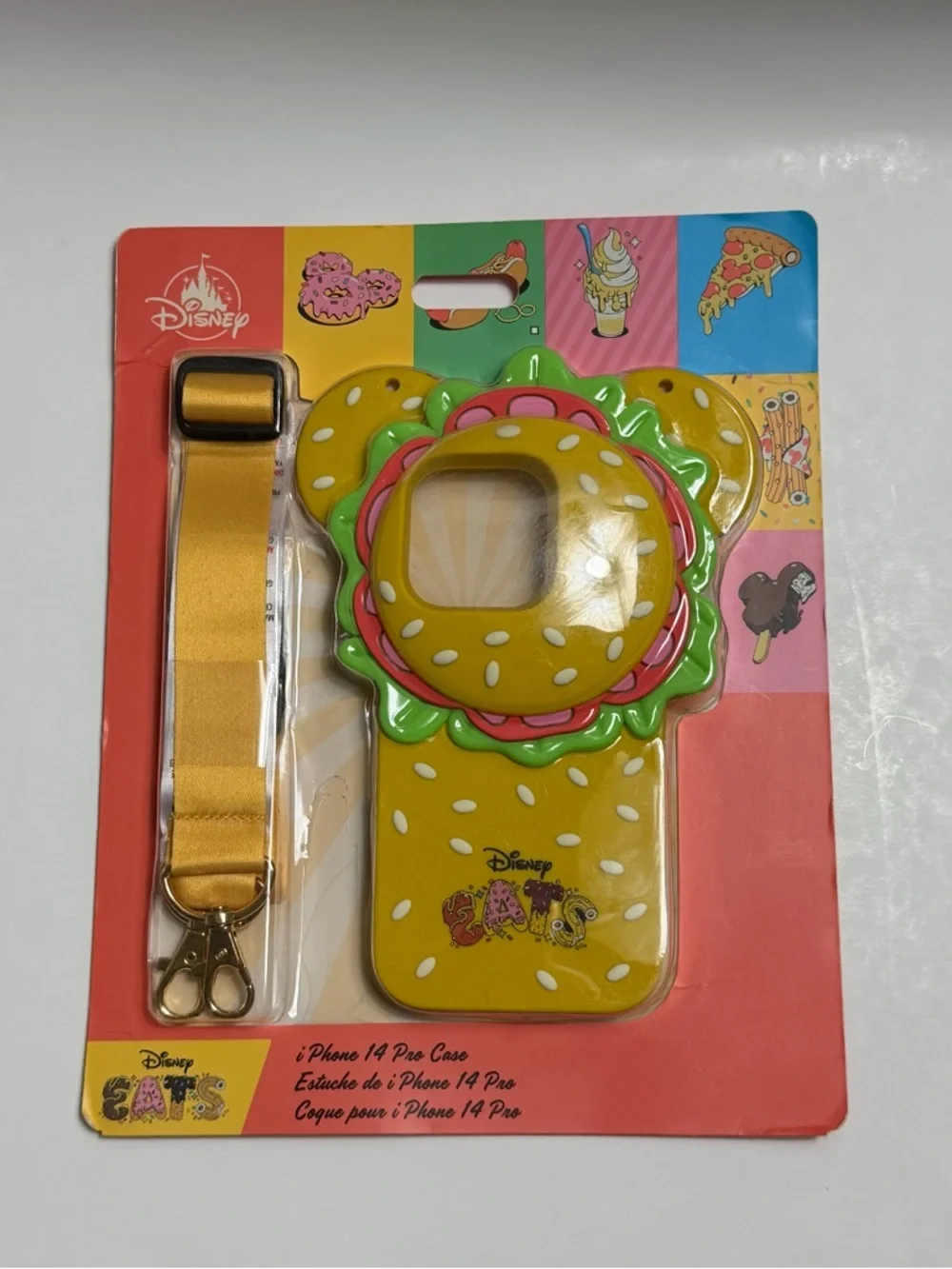 Disney Eats iPhone 14 Pro Case Burger Mickey w/ Lanyard NEW